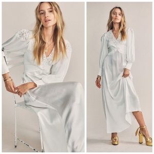 NWT NEW LoveShackFancy Gwyneth Silk Maxi Dress Wrap Gown Lace Size 8 $995